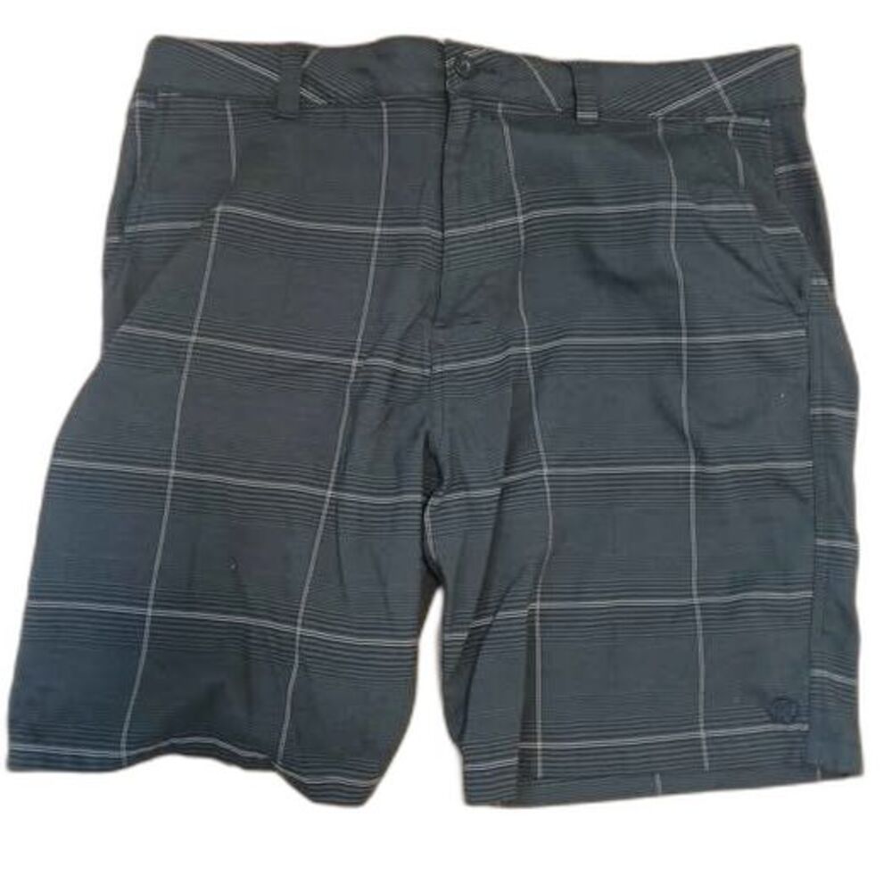 Hang Ten Men's Plaid Chino Shorts featuring a dark grey plaid pattern 40